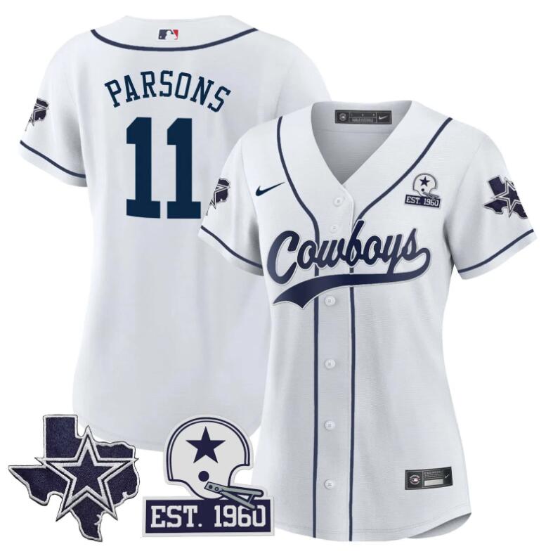 Women Dallas Cowboys #11 Parsons Texas Patch Baseball 2024 NFL Nike white jerseys